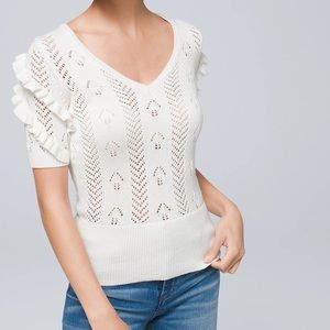 NWT WHBM POINTELLE RUFFLE Short SLEEVE SWEATER S